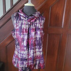 Coldwater Creek Sleeveless Cowl Neck Top Womens L 14 Purple/Pink Abstract Patter